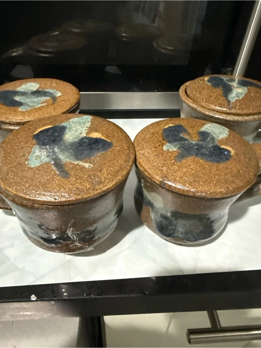 Handcrafted Ceramic Lidded Mugs - Blue and Brown